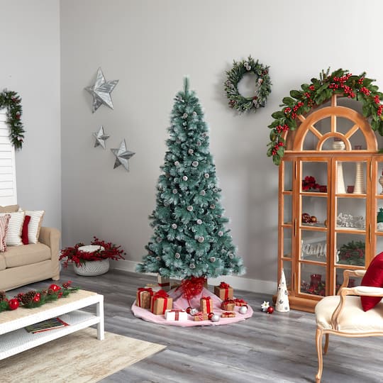 8ft. Pre-Lit Frosted British Columbia Mountain Pine Artificial Christmas Tree, Clear Lights